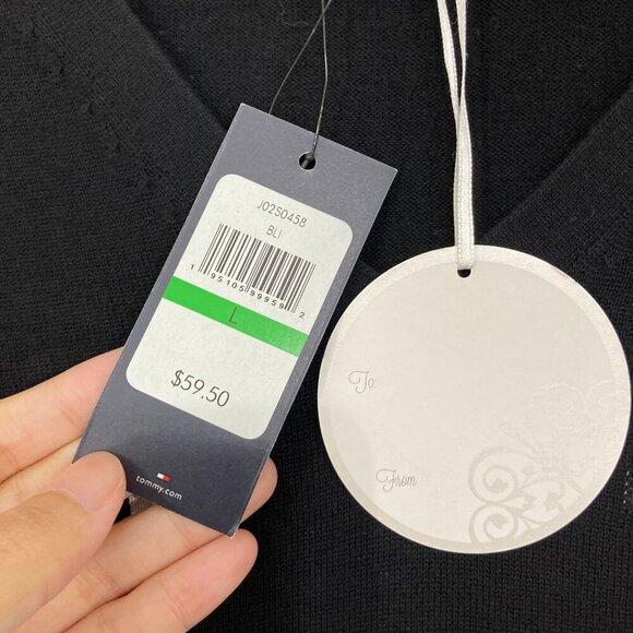 New Tommy Hilfiger Large Black White Polka Dot Crew Neck Light Knit Sweater - Picture 3 of 10